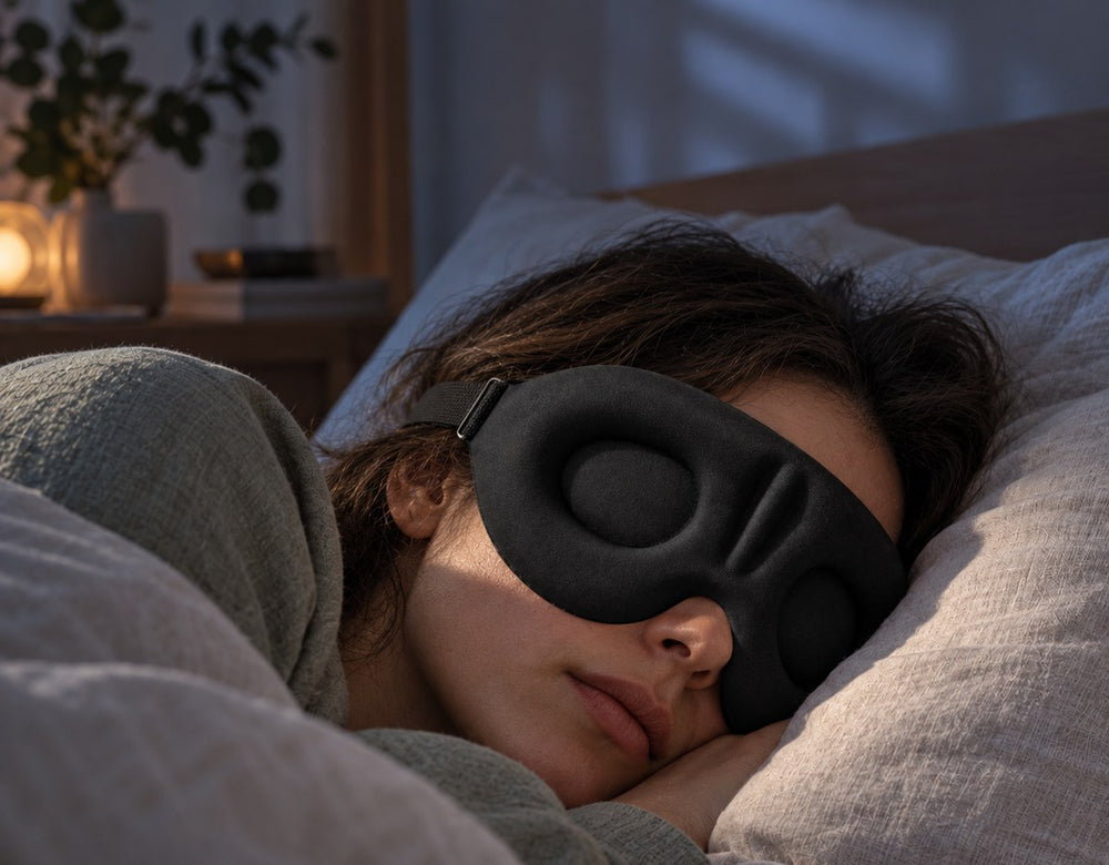 Femme qui dort avec le masque de sommeil simple