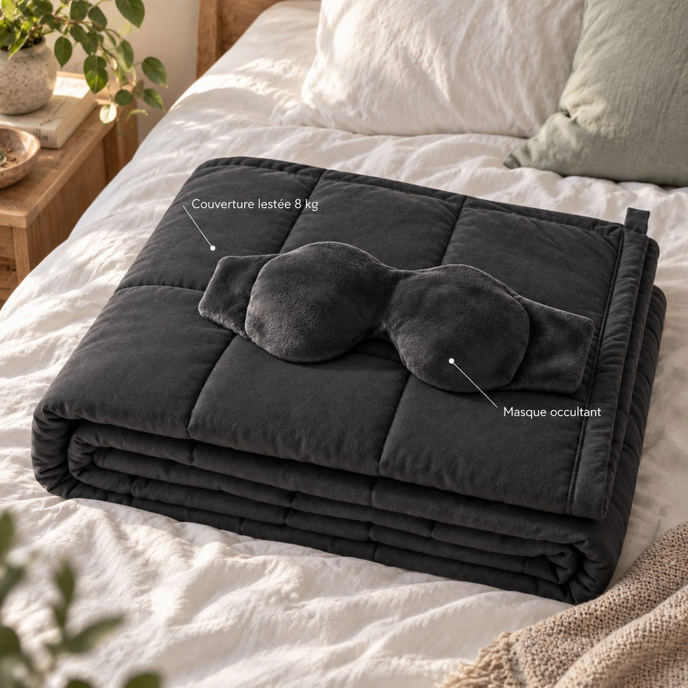 Pack Sommeil — couverture lestée 8 kg + masque occultant - pk som v2 02 contenu